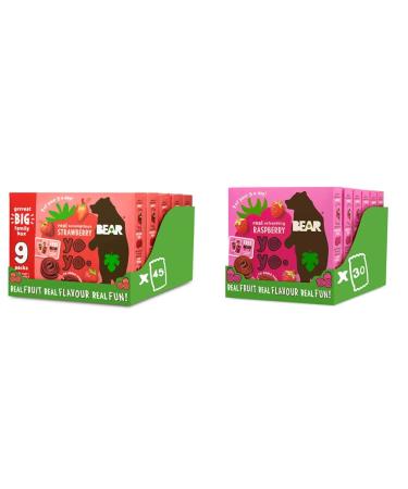BEAR Strawberry Yoyos - Dried Fruit Rolls - Healthy Kids Snack - Vegan - 20g (45 packs) & Raspberry Yoyos - Dried Fruit Rolls - Healthy Kids Snack - Vegan - 20g (30 packs)