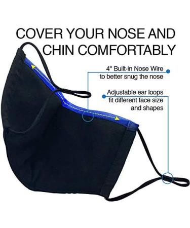 Reusable Washable Face Mask - Adjustable Ear Loops & Nose Wire - 3 Layer with Cotton Filter - Unisex (2Pack) - Buy Online on SooperMarket.com
