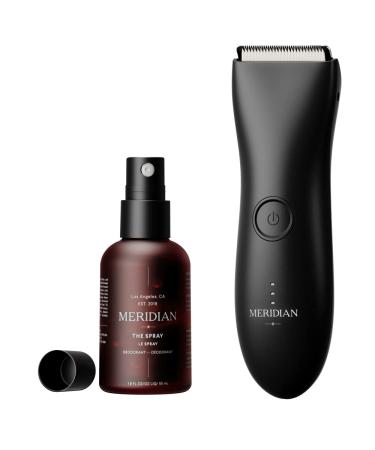 The Complete Package by Meridian: Includes Men’s Waterproof Electric Below-The-Belt Trimmer and The Spray (50 mL) - Features Ceramic Blades and Sensitive Shave Tech (Onyx)