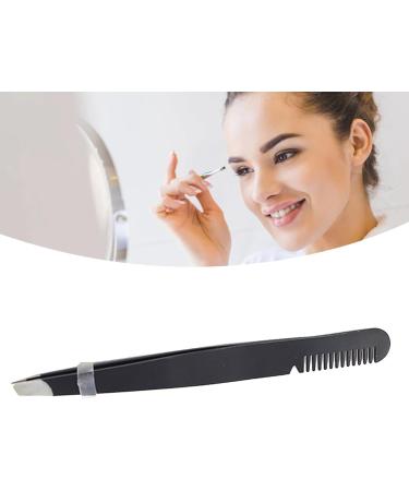 Multi-Purpose Stainless Steel Eyebrow Tweezers - Ergonomic Precise Slanted Tip & Comb - Black - Buy Online on SooperMarket.com