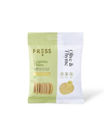 Press Healthfoods New Legume Thins 9 x 20g Olive and Thyme flavoured Vegetable Crisps Baked Crisps Made with Fava Beans Chickpeas & Peas Vegan Gluten Free High Protein Snack Olive & Thyme