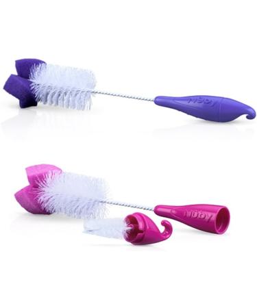 Nuby 2-Pack Bottle and Nipple Brush with Sponge Tip - Fuchsia/Purple (2 Count) - Buy Online on SooperMarket.com