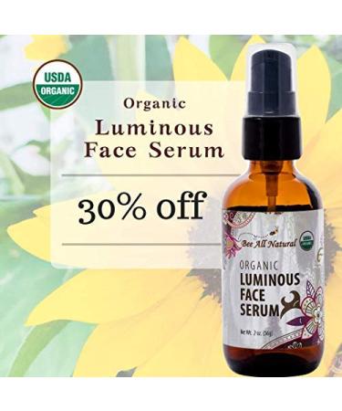 Organic Luminous Face Serum - USDA Certified Youthful & Nourished Skin - 2 oz Glass Bottle - International Shipping Available - Buy Online on SooperMarket.com