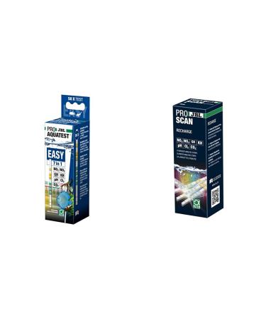 JBL aquarium water test strips 50 test strips Proaquatest Easy 7in1 & Proscan calcarge Refill analysis strip for water test with smartphone evaluation for freshwater aquariums 25421 7-in-1 test bundle with analysis strips