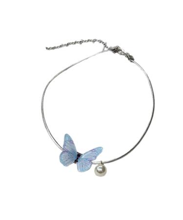 Kuaiyiju delicate butterfly necklace decoration personalized butterfly necklace unique collarbone chain accessory for meetings blue