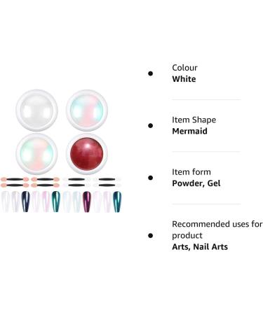 Chrome Nail Powder Set - Metallic Mirror Effect, Mermaid Aurora, White Pearl, Holographic Glitter Dust - Nail Art Decoration Kit - Buy Online on SooperMarket.com