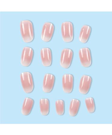 24Pcs White Ombre Almond Press-On Nails | Short Round Fake Nails for Women | Artificial Stick-On Nail Designs - Buy Online on SooperMarket.com