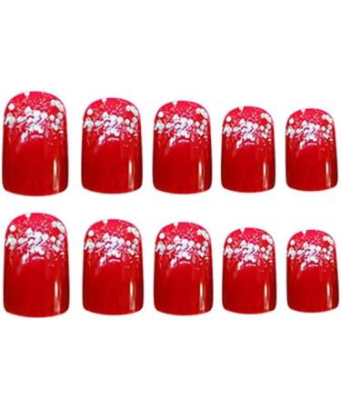 JIHUOO 24 Pieces Red Short False Nails - Artificial Fingernails with Glue & Stickers for All Occasions | International Shipping Available - Buy Online on SooperMarket.com