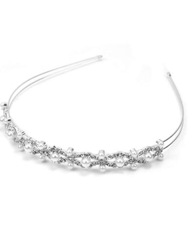 EXCEART Faux Pearl Rhinestones Headdress Bridal Rhinstone Headpieces Pearl Wedding Headband Rhinestones Pearl Headdress Bridal Pearl Hairband for Bride Bridesmaids