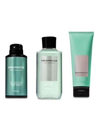 Bath and Body Works - Freshwater - 2-in-1 Hair + Body Wash   Deodorizing Body Spray & Ultra Shea Body Cream - designed just for him!