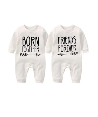 culbutomind Baby Twins Bodysuit Born Together Friends Forever Newborn Baby Unisex Romper Cute Outfit With Hat Set White BFT 6-9 Months
