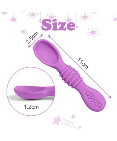 Vicloon Baby Fork and Spoon 4Pcs Set - Silicone Self Feeding Utensil for Infant Toddler - Easy Grip Soft Spoon Toddler Cutlery Kit - First Led Training Weaning - Blue/Pink/Purple/Green - Buy Online on SooperMarket.com