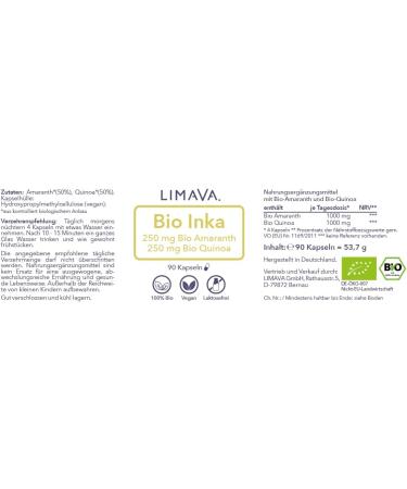 Limava Bio Inka Gold Capsules - 90 Vegan Organic Tablets | 50% Pure Amaranth & Quinoa | 100% Natural No Additives - Buy Online on SooperMarket.com