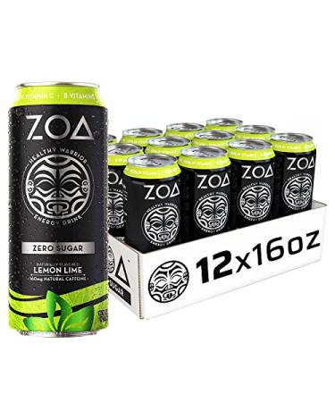 ZOA Zero Sugar Healthy Positive Energy Drink Lemon Lime 16 fl. oz. (12 Pack) - Supports Immunity Focus Hydration Body & Energy - 160mg Natural Caffeine - 100% DV Vitamins C B6 & B12