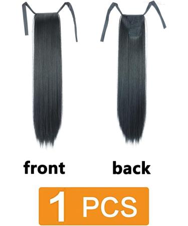 Prinfantasy Straight Long Halo Hair Extension | Black Synthetic Ponytail Clip | 22 Inch Wrap Around Hairpiece for Women - Buy Online on SooperMarket.com