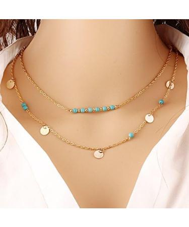 Boho Turquoise Double Pendant Necklace - Handmade Gold Necklace for Girls and Ladies (Style 1) - Buy Online on SooperMarket.com