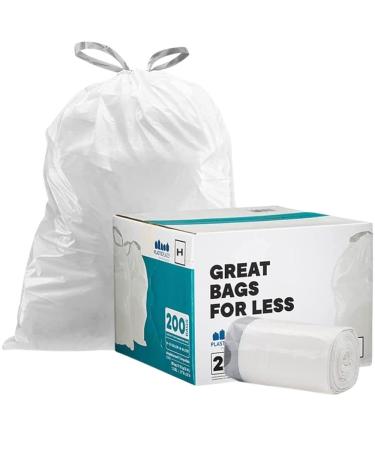 Plasticplace Custom Fit Trash Bags simplehuman (x) Code H Compatible, 8-9 Gallon, 30-35 Liter,18.5" x 28", 200 Count, White 200 Count Code H Trash Bags
