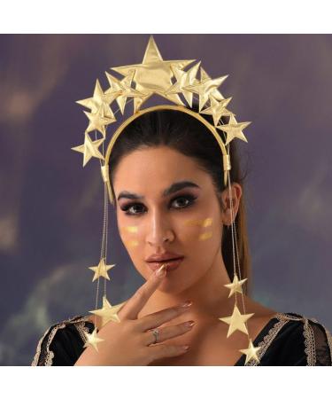 Zoestar Stars Headband Gold Halo Crown Headbands Star Goddess Headpiece Party Costume Hair Accessories for Women