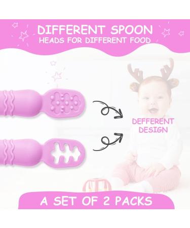 Vicloon Baby Fork and Spoon Set - 2Pcs Silicone Weaning Spoon for Self Feeding - Easy Grip Toddler Cutlery Kit in Purple - Buy Online on SooperMarket.com