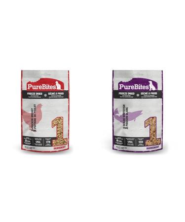 PureBites Chicken Breast for Cats 2.3oz / 66g - Super Value Size & Ocean Whitefish Dog Treats 1.8-Ounce
