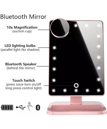 Hansong Vanity Makeup Mirror with Lights Bluetooth 20 LEDs Touch Screen Speaker Rose Gold - Buy Online on SooperMarket.com