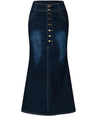 Sanahy Women's Casual High Waist Denim A-Line Skirt | Knee-Length Fishtail Jean Skirt - XL Dark Blue - Buy Online on SooperMarket.com