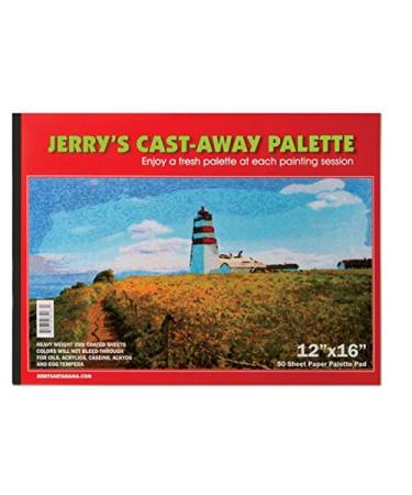 Jerry's Cast Away Paper Artist Palette Pads - Heavy Duty 35lb Coated White Disposable Palette Paper for Oils  Acrylics  Alkyds  and Egg Tempera -  50 Sheets  - 12 x 16