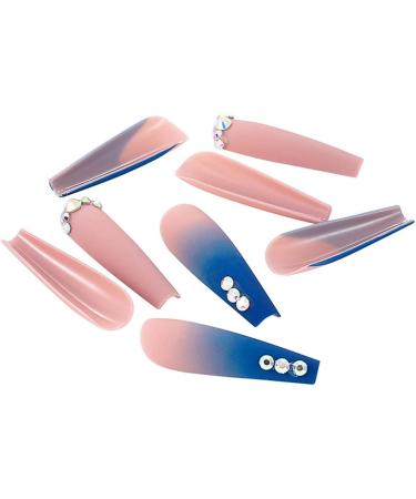 Brishow Coffin Rhinestone Press on Nails French Long Stick on Nails Ballerina Acrylic Fake Nails - Blue 24 Piece Set - Buy Online on SooperMarket.com