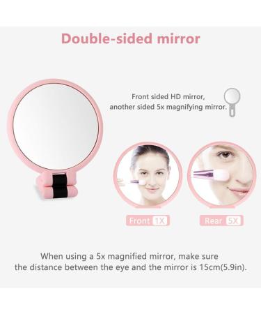 Double Sided 5X/1X Magnifying Hand Held Makeup Mirror with Folding Handle - Compact Cosmetic Vanity Mirror for Girls and Ladies - Pink - Buy Online on SooperMarket.com
