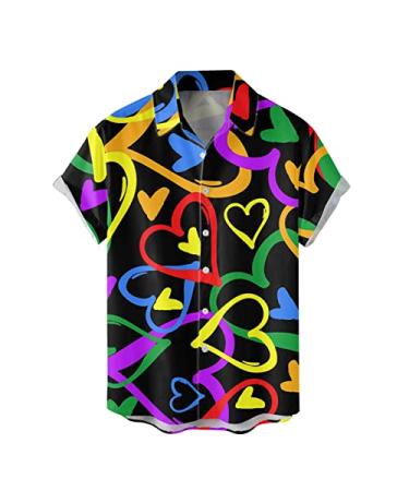 Mens Valentines Day Button Shirts Classic Fit Button Down Beach Vacation Love Heart Print Shirts Trendy Blouse 4X-Large Z05-i