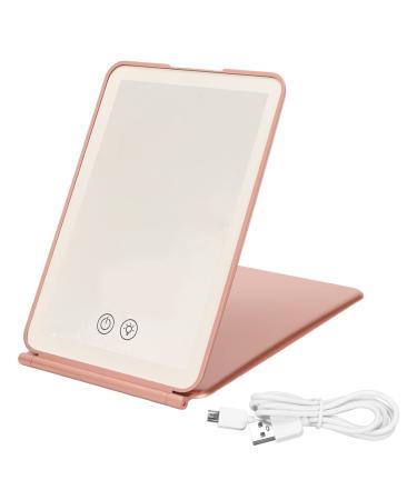 Folding LED Makeup Mirror Rechargeable Travel Makeup Mirror with LED Lights 3 Light Colors Stepless Dimming Touch Switch USB Rechargeable Mirror Rose Gold