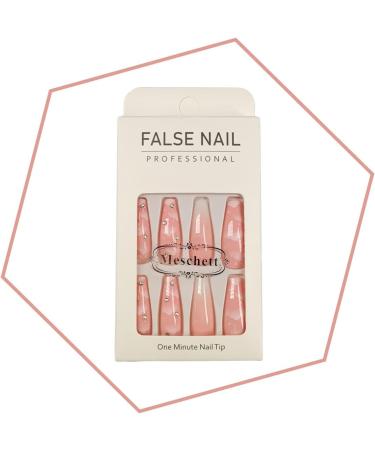 Gradient Pink Cloud Rhinestone Long Coffin False Nails - 24PCS Full Cover Press on Nails for Party, Prom, Women Style - Shop Now! - Buy Online on SooperMarket.com