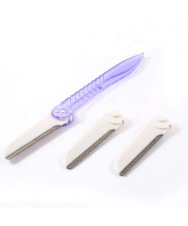 Ruilogod Woman Trimmer Eyebrow Razor w 2 Pieces Replacement Head White Clear Purple