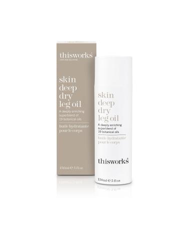 This Works Skin Deep Dry Leg Oil 150 ml - Body Oil for Dry Skin - Nourishing Body Moisturiser Enriched with 19 Essentials Oils including Sandalwood Jojoba Coconut and Rose Oil for a Hydrating Glow