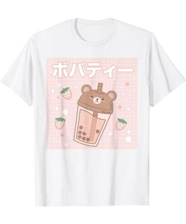 Bubble Milk Tea Boba Cute Bear Kawaii Aesthetic T-Shirt White L White