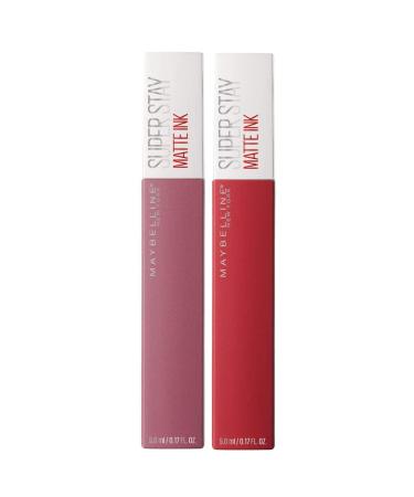 Maybelline New York Make -up LipGloss Set Matte Matte Ink LipGloss Long -lasting leaves no stains matt effect lover (15) + pioneer (20) 5 ml 2 pieces of pioneer fluffy & liquids 10 ml (1 Pack)