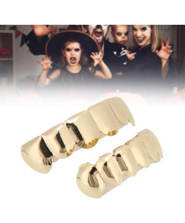 Herchr Funny Halloween Teeth - Shiny Brass Prosthesis for Parties | Unique Gold Decoration & Gift - Buy Online on SooperMarket.com