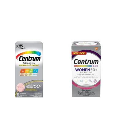 Centrum Adult Select Essentials Multivitamins for Men & Women 50 Plus & Women 50 Plus Multivitamins/Minerals Supplement for Women 50+ 90 Tablets (Packaging May Vary)