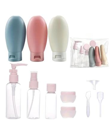 Zhwkelvs Essential Travel Kit with Fine Mist Bottle Squeeze Tubes Cream Lotion Containers and Storage Bag