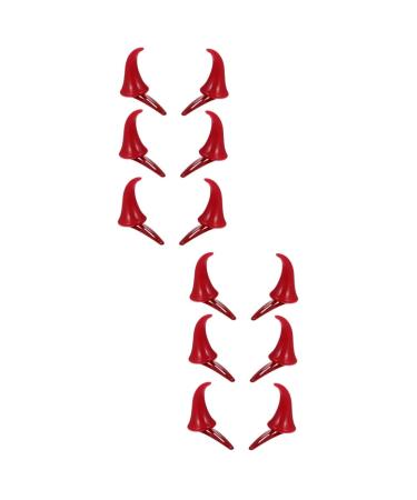 ABOOFAN 6 Pairs Halloween Decorative Red Horn Barrettes Horns Cosplay Demon Hair Clamps Bang Ox Horn Halloween Hair Clip Small Horn Hair Clips Metal Snap Hair Clips Demon Horns Cute Props