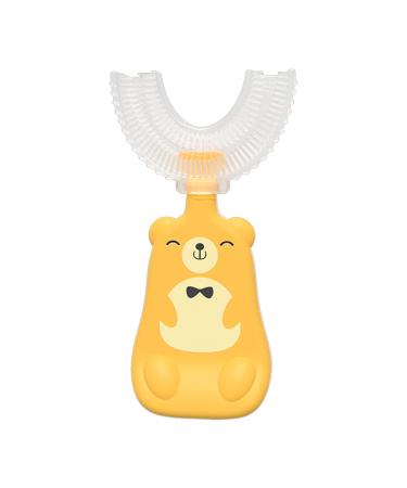 JENPECH Cute Bear/Duck Kids U-Shaped Toothbrush - Food Grade Soft Silicone Brush Head 360 Oral Teeth Cleaning Design for Toddlers and Children Yellow Bear 6-12 Years