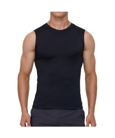 SMATSTYLE compression shirt T-shirt men's sleeveless running shirt tank top Breathable elastic quick dry functional shirts baselayer sports fitness m black