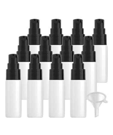 ZEOABSY 12 Pieces 20 ml White Lotion Bottles with Black Pump 20ml Empty PET Plastic Lotion Pump Bottle Cosmetic Gel Travel Container for Cosmetic Make up Cleaning + 2 x Funnel White 20ml