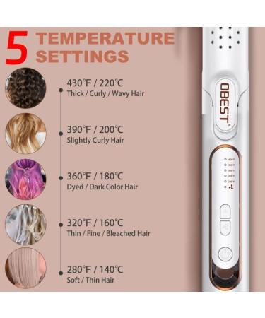 OBEST 360 Airflow Curling Iron & Titanium Flat Iron - 2 in 1 Fast Heat Straightener & Curler with Cooling Air Dual Voltage for Travel - White - Buy Online on SooperMarket.com
