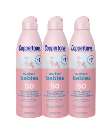 Coppertone Water Babies Sunscreen Lotion Spray SPF 50 Pediatrician Recommended Baby Sunscreen Spray Water Resistant Sunscreen for Babies Bulk Sunscreen Pack 6 Oz Spray Pack of 3