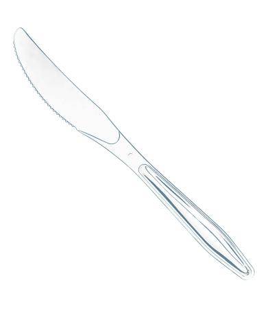 100 Clear Plastic Knives | Heavy Duty Plastic Silverware Knives | Fancy Plastic Cutlery | Elegant Disposable Knives Pack | Bulk Disposable Flatware | Plastic Utensils Set | Nice Disposable Silverware Knives Clear (100)