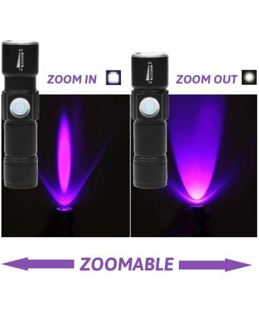 ADQOO UV Torch Rechargeable Blacklight Flashlight LED Mini Ultraviolet Torches USB Black Light Zoomable 395nm Detector for Dog Cat Pet Urine Stain Bed Bugs and More - Buy Online on SooperMarket.com