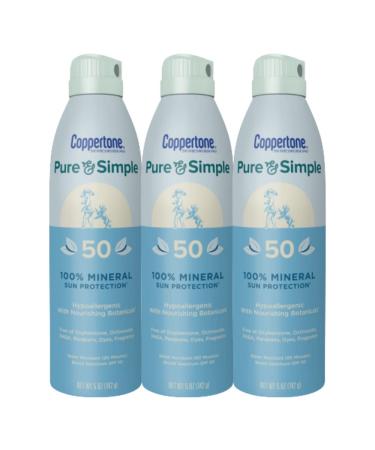 Coppertone Pure and Simple Spray Sunscreen SPF 50 Broad Spectrum Sunscreen with Zinc Oxide 5 Oz Pack of 3