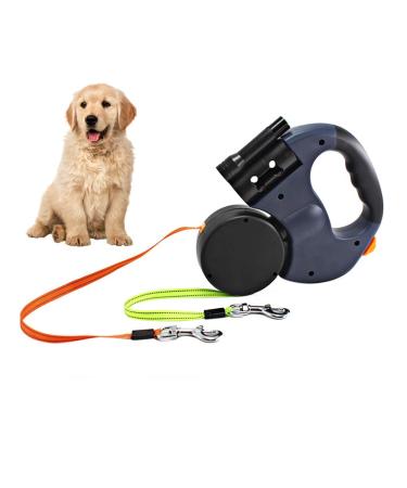 Gobesty Double -pulling dog leash 3M flexible retractable dog leash double linen for two dogs with LED light and garbage box for two dogs (less than 11.4 kg (25 lbs) per dog)