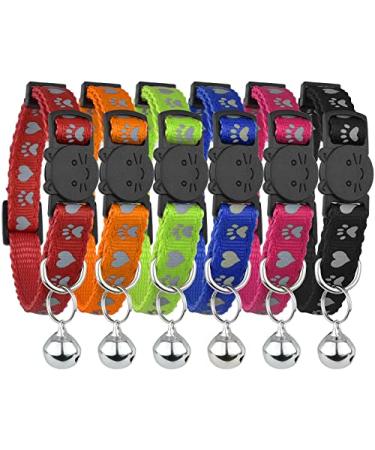 Upgraded Version - Reflective Cat Collar with Bell, Set of 6, Solid & Safe Collars for Cats, Nylon, Mixed Colors, Pet Collar, Breakaway Cat Collar, Free Replacement (6-Pack)
